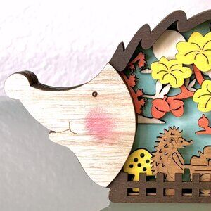 Fall Autumn Harvest Outdoor Beautiful Day Scene Hedgehog Wooden 3D Diorama New